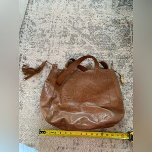 Velez Floral Embossed Brown Leather  Handbag